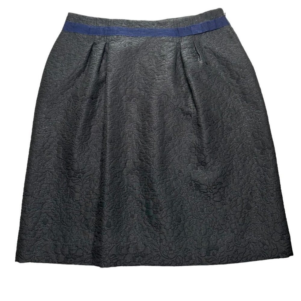 Simply Vera Vera Wang Metallic Floral Brocade A-Line Skirt Grey Navy Blue 10